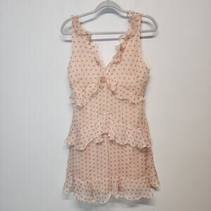 Vestique Womens Ruffle Tiered Mini Dress Size L Peach V-neck Chiffon Cottage